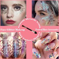 Body Glitter Face Glitter Gel: Singer Concerts Disco Festival Rave Accessories Face Glitter Makeup 150ml Chunky Sequins Mermaid Face Body Hair Glitter Gel (White&Silver&Pink) - Image 2
