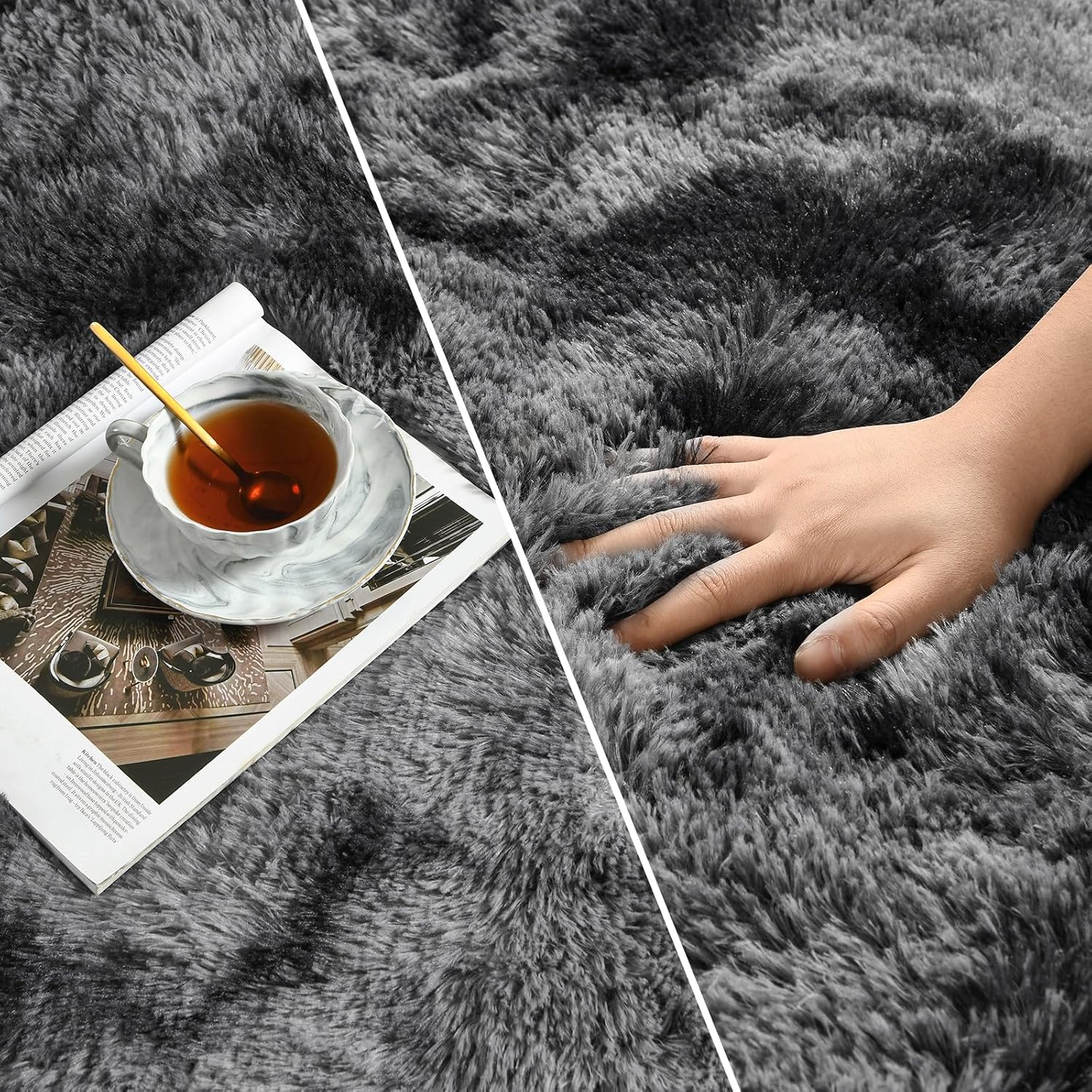 Large Shag Area Rugs 5 x 8, Tie-Dyed Plush Fuzzy Rugs for Living Room, Ultra Soft Fluffy Furry Rug for Bedroom, Indoor Carpet Nursery Rugs for Kids Room Home Decor, Dark Grey - Image 4