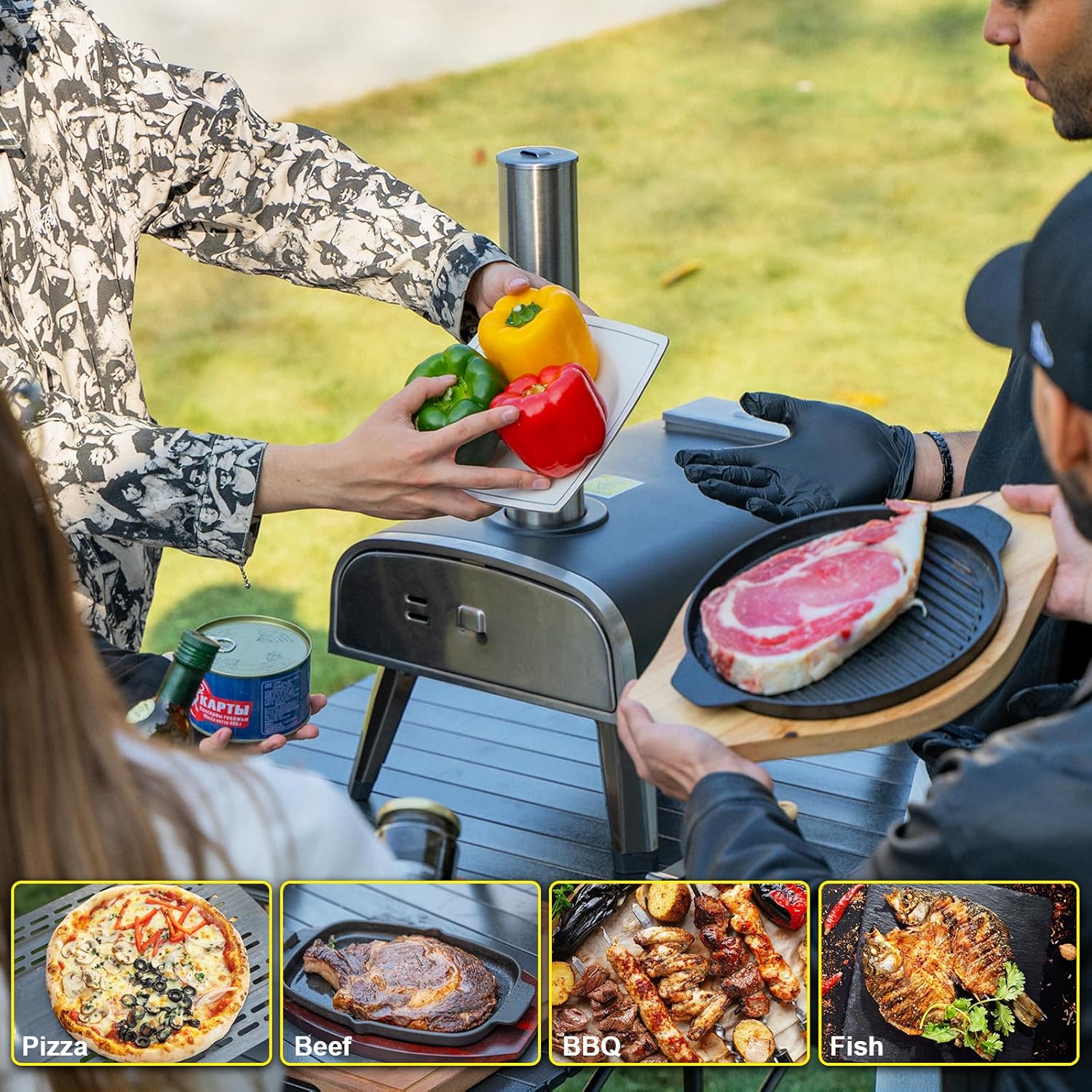 Outdoor Pizza Oven aidpiza 12" Wood Pellet Pizza Ovens With Rotatable Round Pizza Stone Portable Wood Fired with Built-in Thermometer Pizza Stove for Outside Backyard Camping Picnics - Image 7