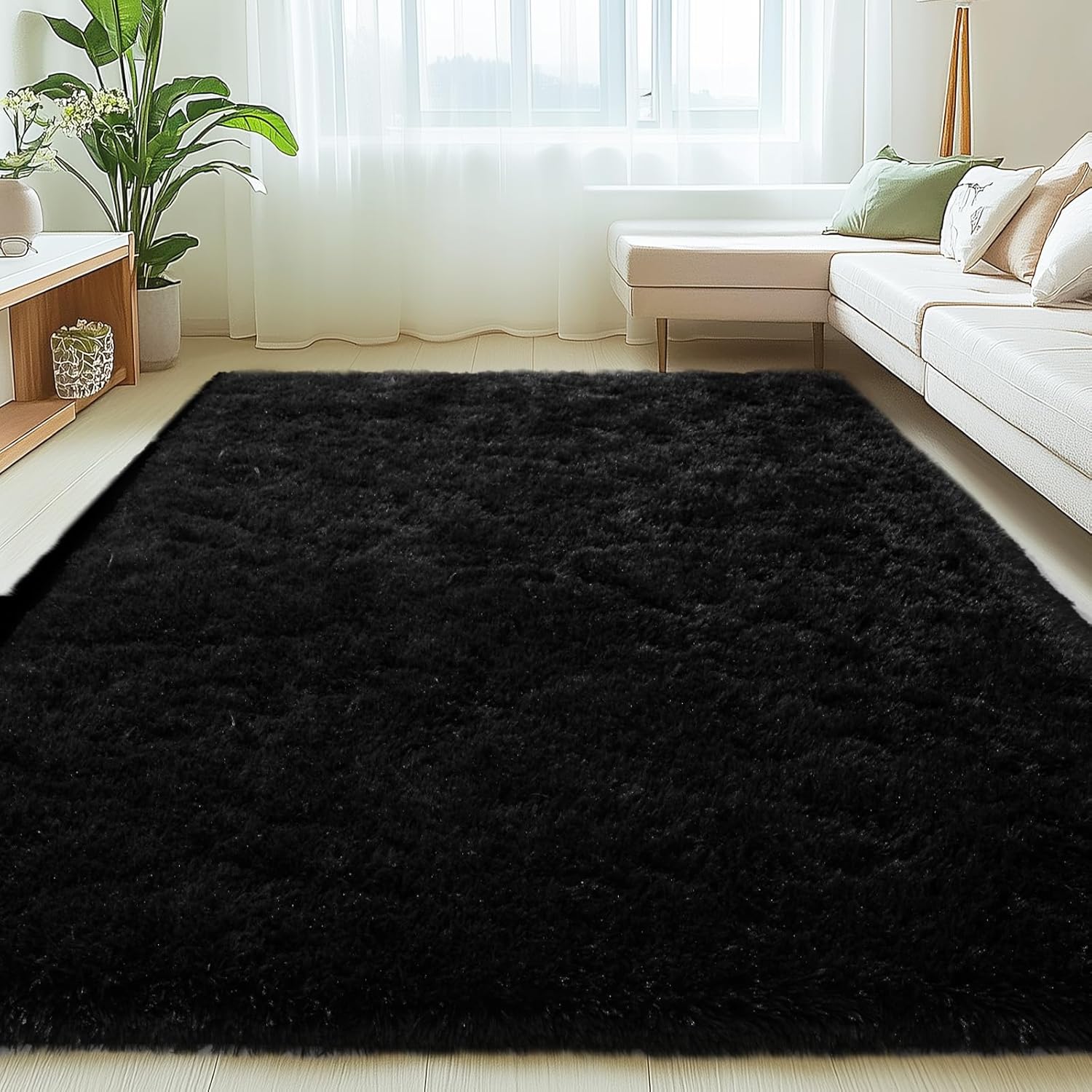Black Rugs for Living Room, 6×9 Feet Large Fluffy Area Rugs for Bedroom, Soft Carpet Shag Kids Room Rug, Non-Slip Fuzzy Rugs Indoor (6ft x 9ft, Black)