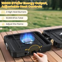 Camp Stove Propane, 2 Burner Folding Propane Camping Stove with Carrying Bag, Adjustable High Heat Burners & Piezo Push-Button Instant Ignition, Outdoor Tailgating, Backyard BBQ Camping Essentials - Image 3