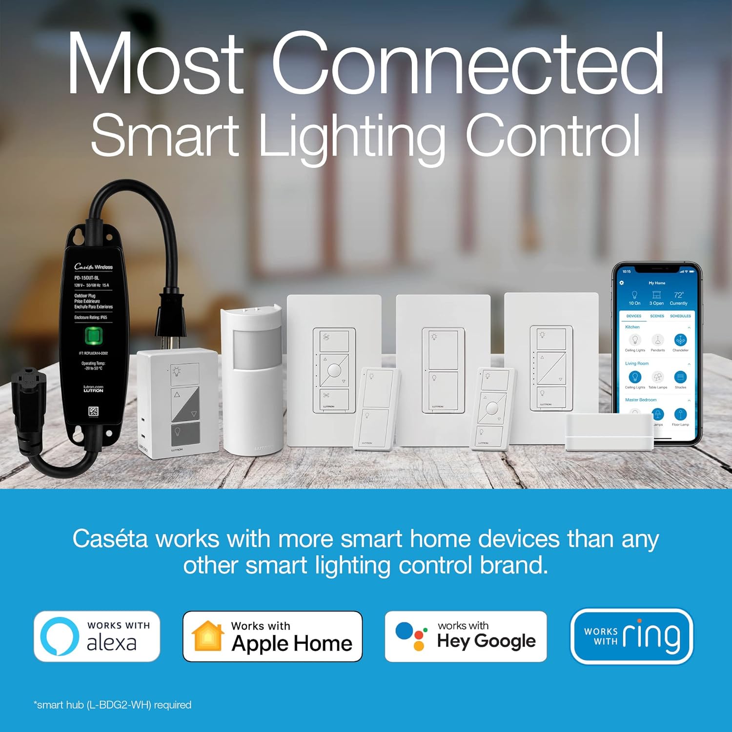 Lutron Caseta Smart Lighting Smart Hub Repeater, Expands The Range of Caseta Up to 60 Feet, Works w/ Alexa, Apple Homekit, Google Home, PD-REP-WH, White - Image 2