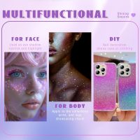 Roll-on Holographic Body Glitter Gel for Face Hair, Chameleon Color Changing Glitter Gel Under Light, Chunky Mermaid Sequins Festival Party Rave Accessories Shimmer Makeup (8# Sparkling Pink) - Image 5