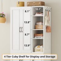 LIKIMIO Armoire Wardrobe Closet 70" H, 5 Doors Bedroom Wooden Wardrobe with 4 Storage Shelves and Hanging Rod, Clothing Storage Cabinet Organizer Combination, White - Image 4