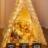 Brightown 300 LED Fairy Curtain Lights, 9.8ft x 9.8ft Warm White Curtain String Lights, USB Plug in 8 Lighting Modes Christmas Decoration, Hanging Lights with Remote for Bedroom Indoor Weddings Dorm - Image 3