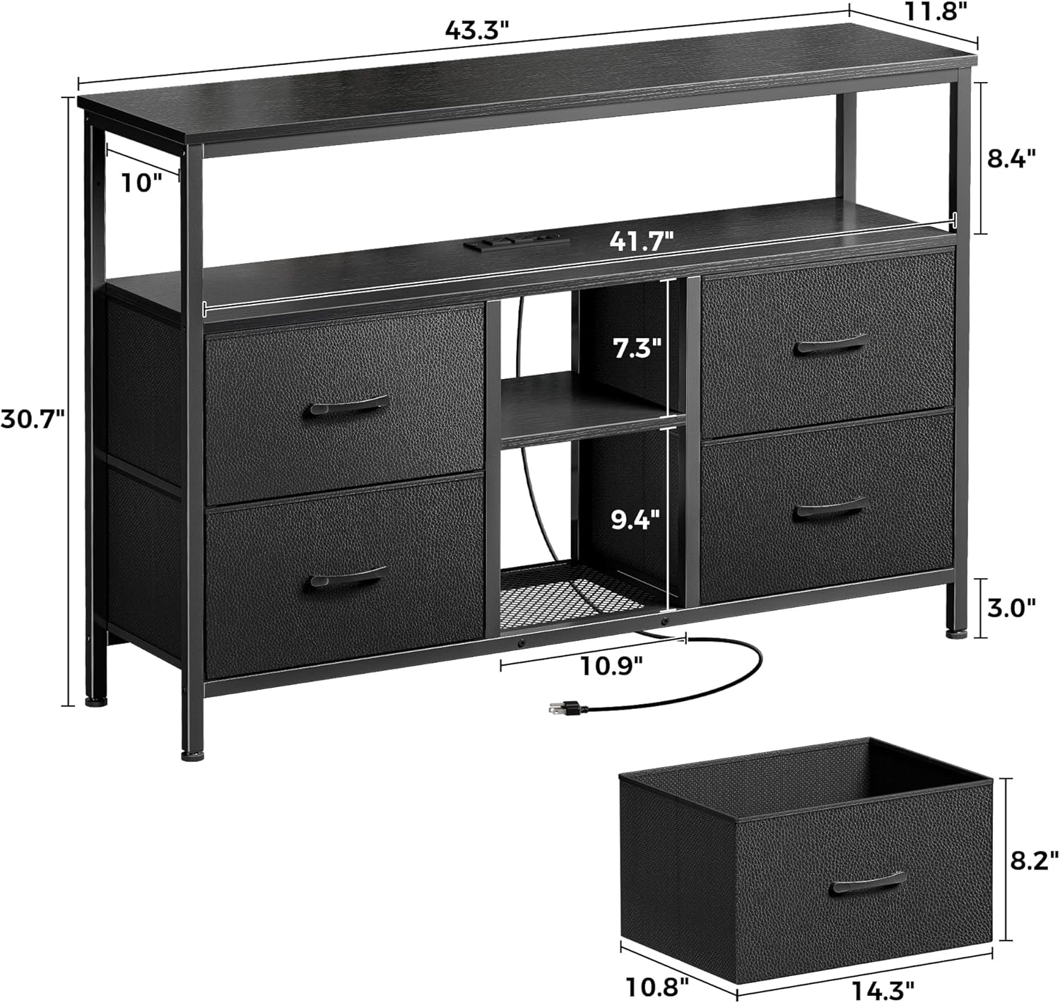 Huuger TV Stand Dresser with Power Outlets and LED Lights, 4 Drawers Entertainment Center with Open Shelf, Media Console for 50 43 Inch TV, Dresser with PU Finish, Black - Image 8
