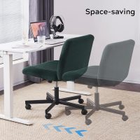Crossleg Chair with Wheels Wide Seat Home Desk Criss Computer Chair Velvet Swivel Side Vanity Chair Green for Girl - Image 6
