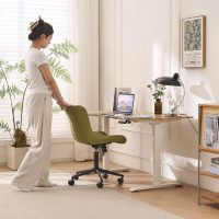 YOUNIKE Ergonomic Home Office Desk Chair with Wheels Comfy Armless Criss Cross Chair with Back Adjustable Modern Leather Upholstered Swivel Vanity Chair Small Cute Rolling Task Chair Avocado Green - Image 6