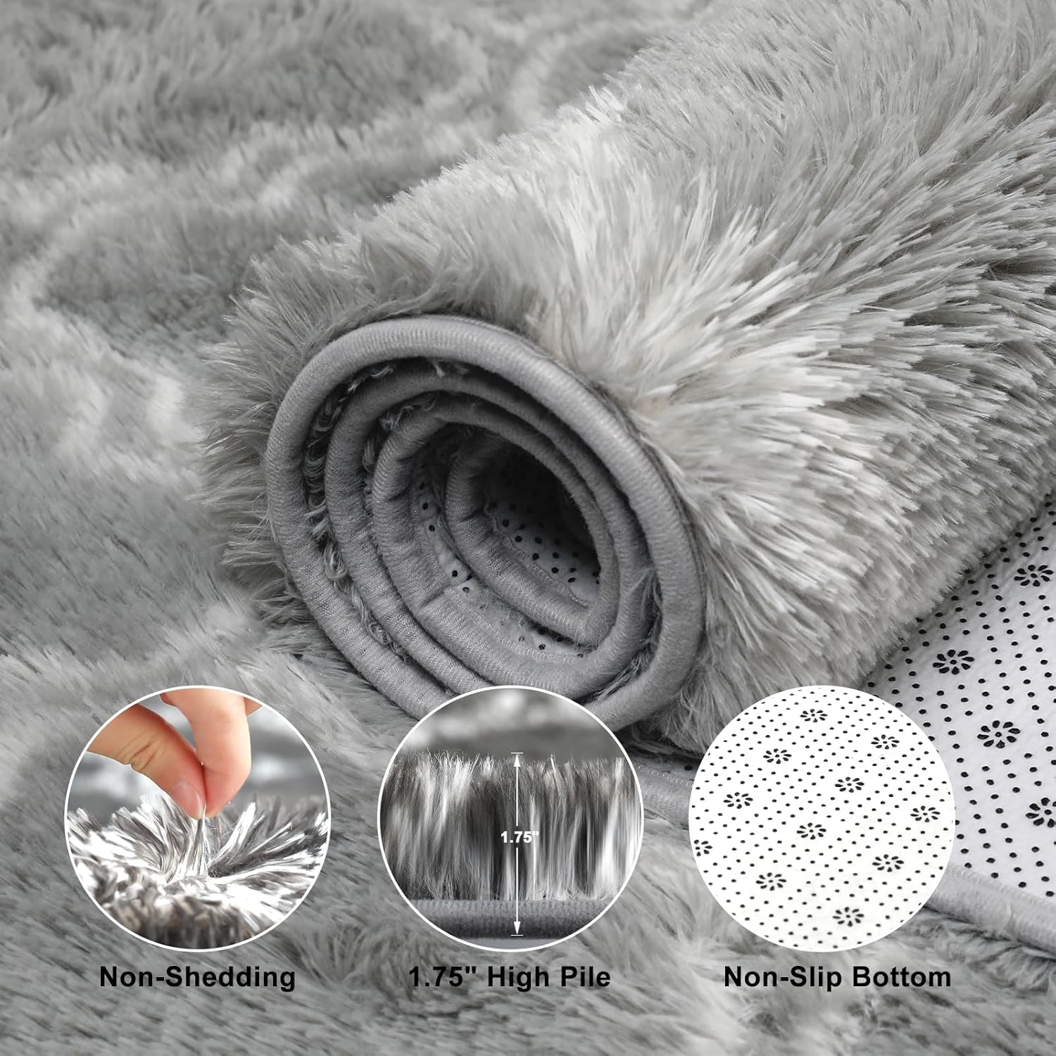 Shag Area Rug 5x7 Feet Extra Soft Rugs for Living Room, High Pile Indoor Carpet for Bedroom, Kids Room, Nursery, Home Decor, Geometric, Light Grey/White - Image 4