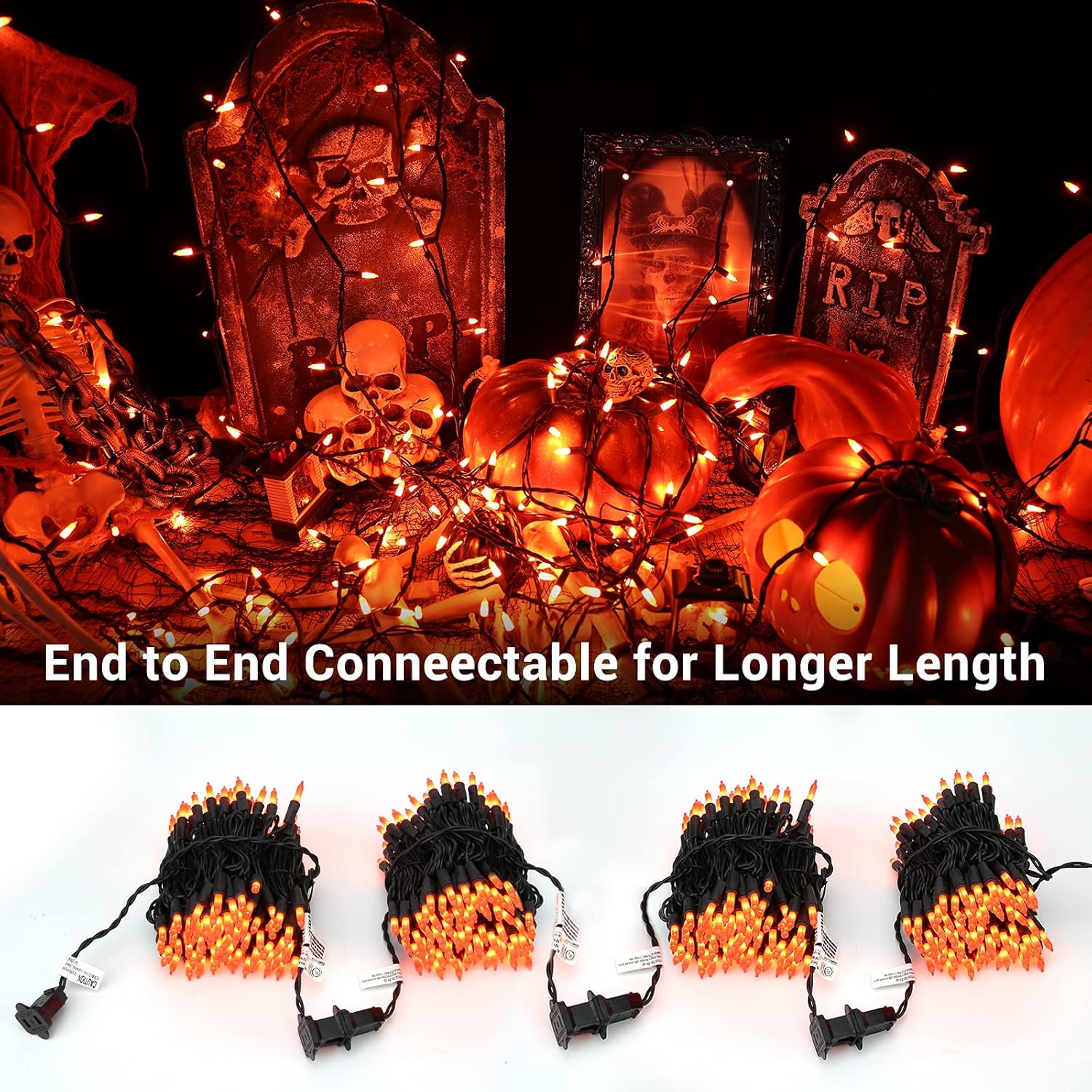 Brizled Orange Halloween Lights, 21.3ft 100-ct Incandescent String Lights Connectable, UL Certified, Black Wire Mini Light Set for Indoor & Outdoor Decorations, Holiday, Christmas - Image 2