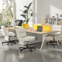 Rfiver Office Desk Chairs with Wheels, Criss Cross Chair with Height Adjustable and Swivel, Comfortable Thickened Cushion PU Leather Wide Comfty Chair Computer Task Chair for Home Office Gaming, Beige - Image 2