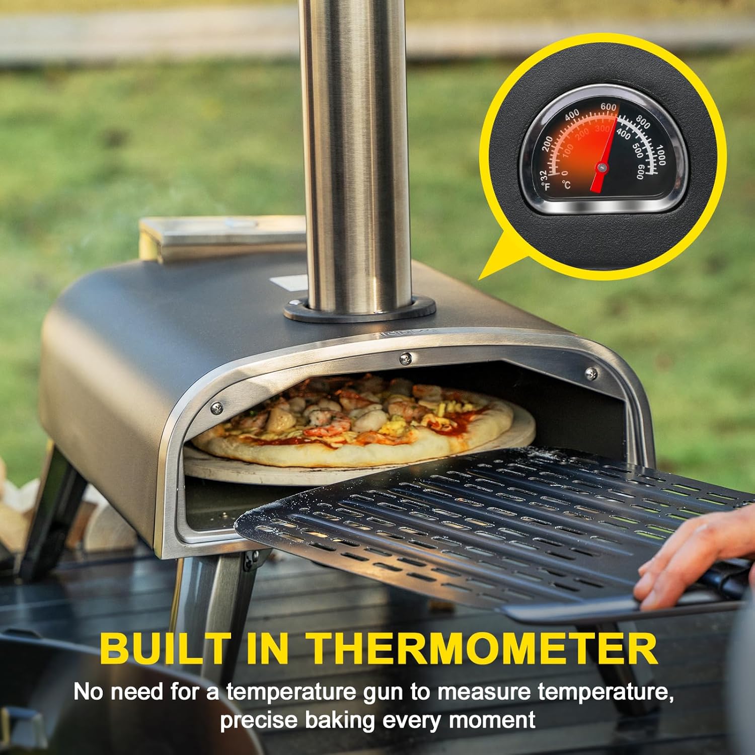 Outdoor Pizza Oven aidpiza 12" Wood Pellet Pizza Ovens With Rotatable Round Pizza Stone Portable Wood Fired with Built-in Thermometer Pizza Stove for Outside Backyard Camping Picnics - Image 6