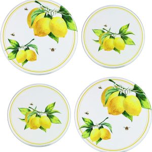 Reston Lloyd, Burner Covers For Electric Stovetop, Decorative Lightweight Tin Covers, Set of 4 (2-8 inch & 2-10 inch), Conceals Messy Drip Pans, Fresh Lemons