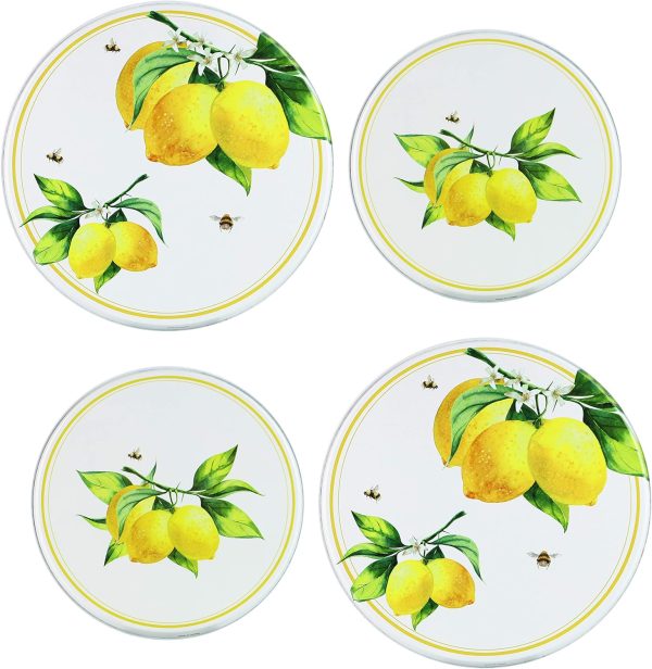 Reston Lloyd, Burner Covers For Electric Stovetop, Decorative Lightweight Tin Covers, Set of 4 (2-8 inch & 2-10 inch), Conceals Messy Drip Pans, Fresh Lemons