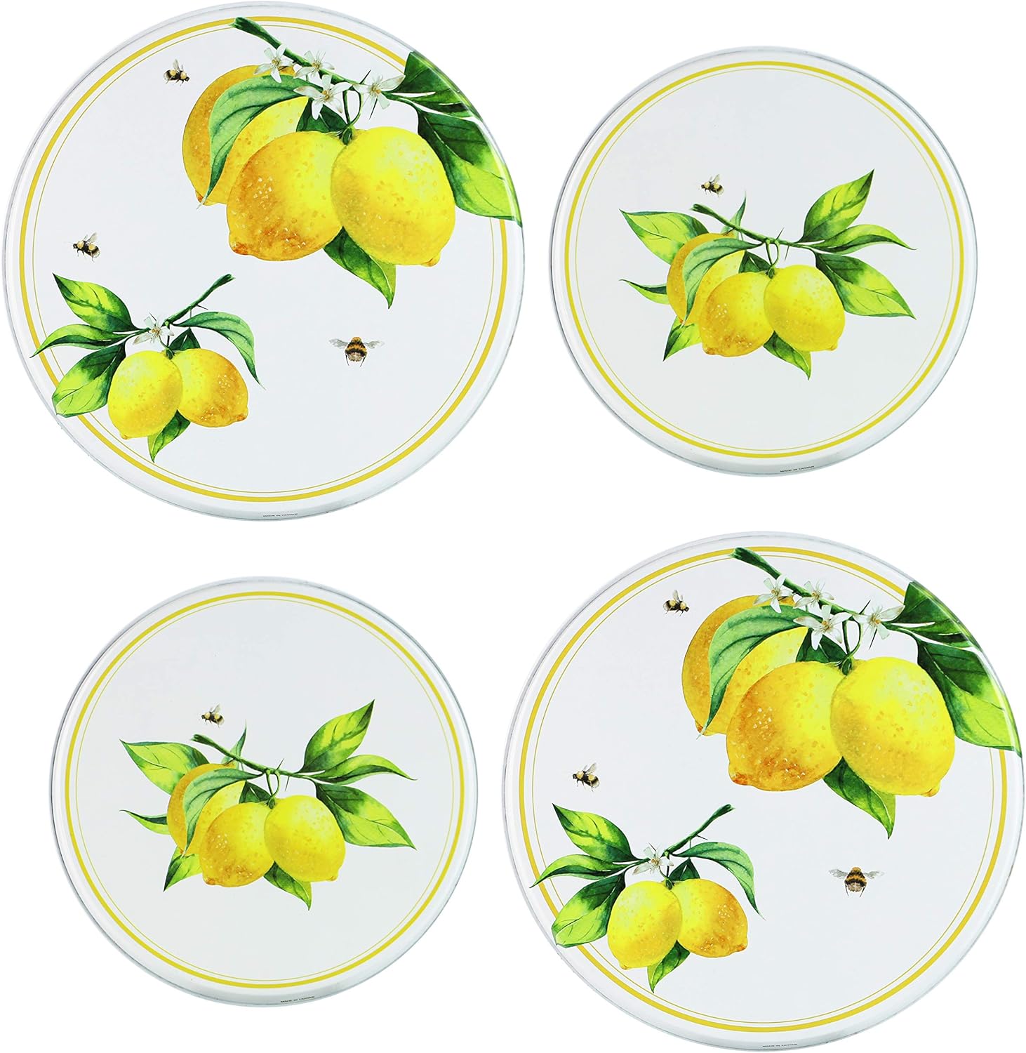 Reston Lloyd, Burner Covers For Electric Stovetop, Decorative Lightweight Tin Covers, Set of 4 (2-8 inch & 2-10 inch), Conceals Messy Drip Pans, Fresh Lemons