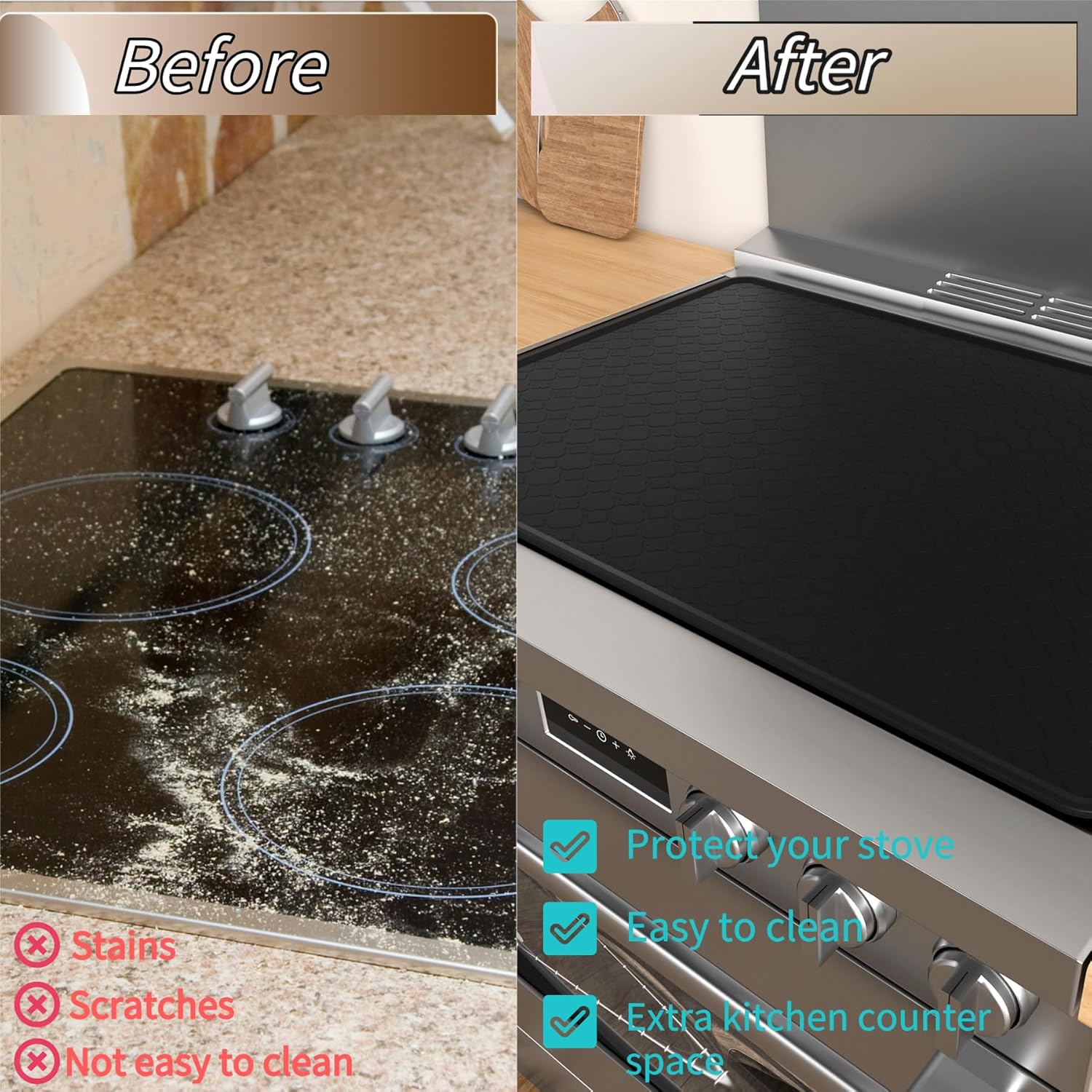 Electric Stove Top Protector Cover - Upgraded Silicone 28"x20" Stovetop Cooktop Oven Burner Mat for Glass RV Induction Countertop Protector - Black - Image 5