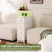 Yoobure Narrow Dresser for Bedroom, LED Slim Nightstand with Charging Station, Small Dressers Chest of Drawers, Narrow Side Table End Table Tall Skinny Cabinet Night Stand for Small Spaces, White - Image 5