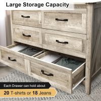 4PCS Farmhouse Dresser Set, Dresser and Nightstand Sets, Rustic Wooden Dresser Set. Including 6 Drawer Dresser & 4 Drawer Dresser & 2 Drawer Nightstand Set of 2 with USB. Light Rustic Oak - Image 9