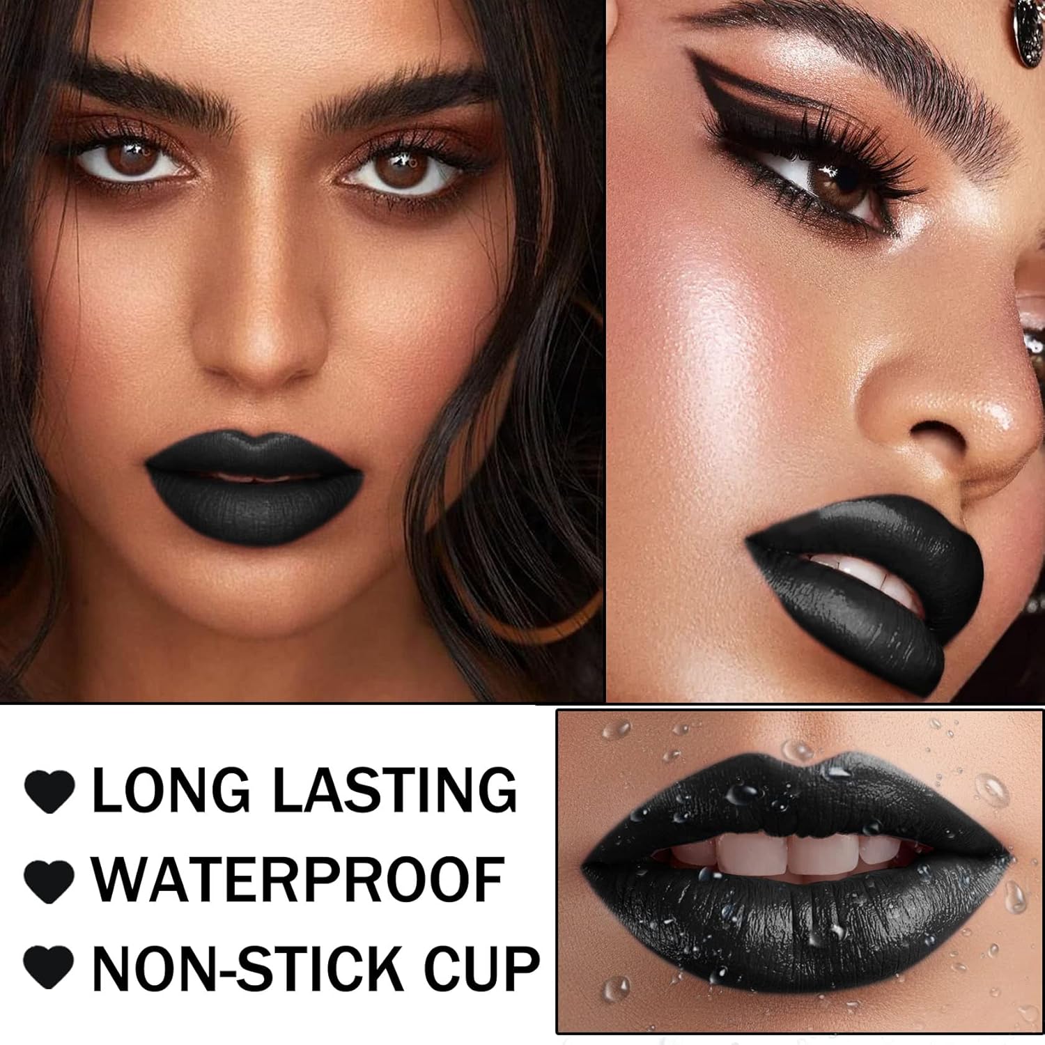 CAHIUYOA Black Matte Lipstick Lip Liner Set,Liquid Lipstick Lip Gloss Smudge Proof for Halloween Cosplay Goth Makeup,Waterproof and Long Lasting Black Lip Liner and Lipstick Set - Image 4
