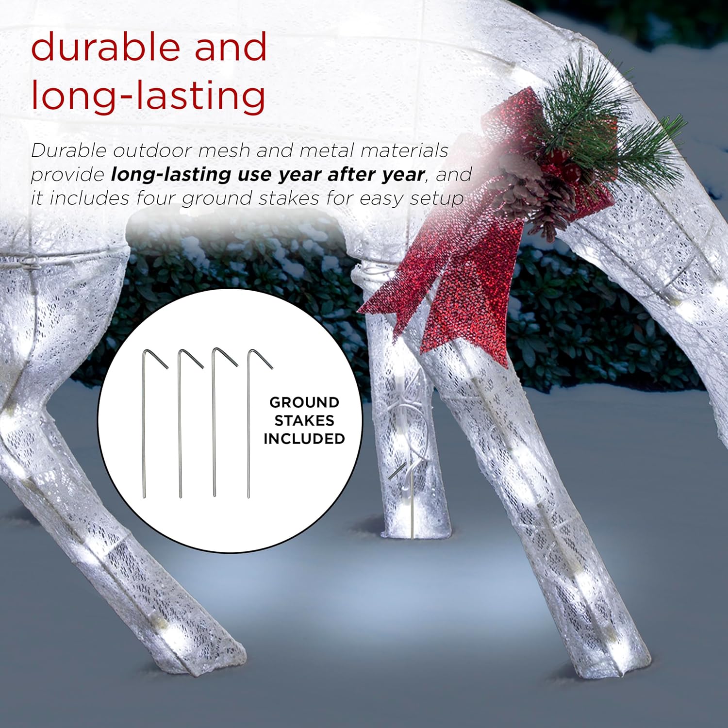 Alpine Corporation 28" H Mesh Grazing Holiday Reindeer Lawn Decoration with Cool White Lights, Christmas Decoration - Image 7