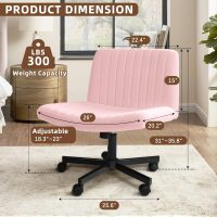Waleaf Criss Cross Chair with Wheels, Wide Seat Cross Legged Office Chair Armless Ergonomic Office Chair for Home Office, Swivel Adjustable Fabric Wide Desk Chair, Computer Task Vanity Chair (Pink) - Image 2