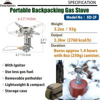 CAMPINGMOON Canister Top Stove Portable Compact Foldable w/Micro Regulator w/4Flex w/igniter XD-2F (Silver) - Image 2