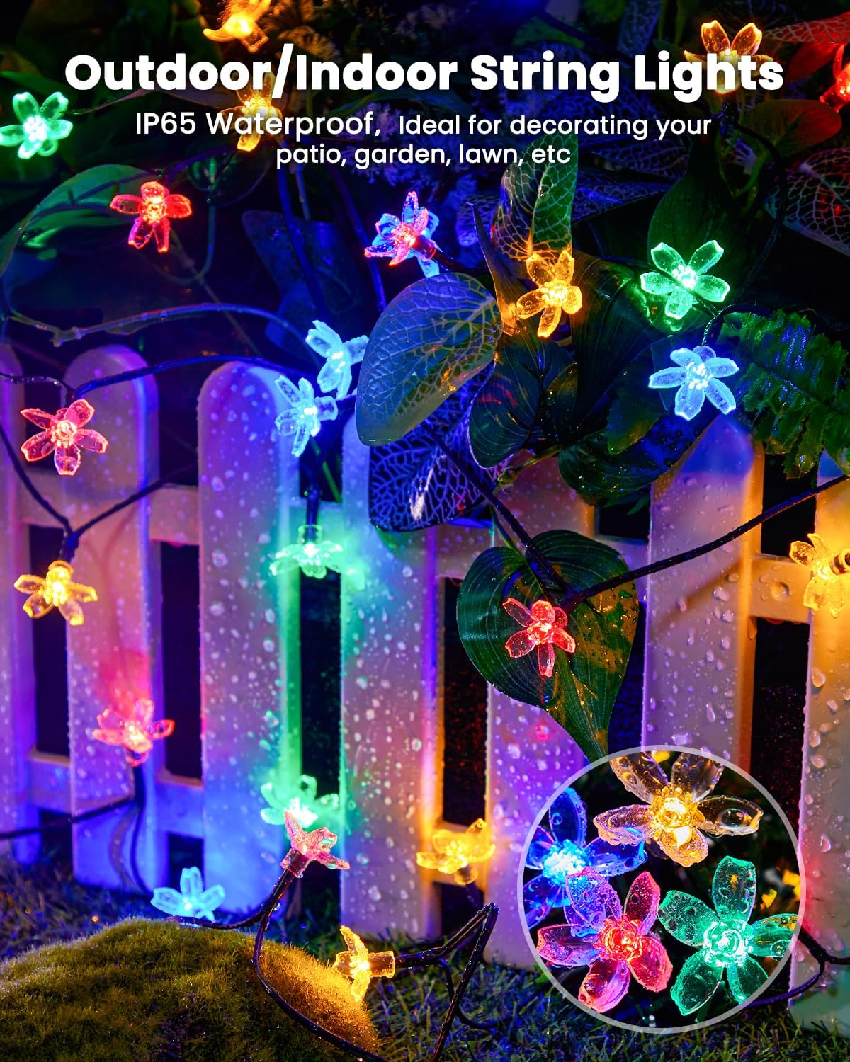 Brightown 60 LED Flower Solar String Lights Outdoor Waterproof Fairy Lights for Garden Yard Fence Patio Christmas Tree Wedding Party Decor, Multicolor - Image 2