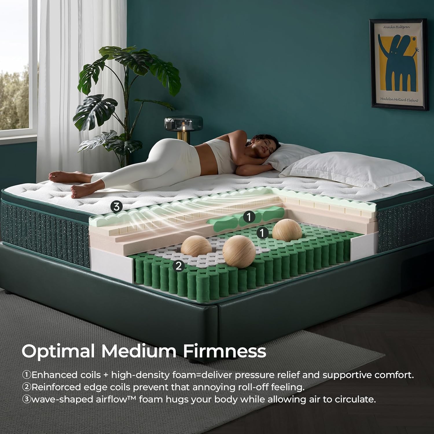12 Inch King Size Hybrid Mattress in a Box – Medium Firm Memory Foam & Pocket Coils – Cooling Comfort, Motion Isolation & Pressure Relief - Image 3