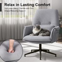 Fabric Home Office Chair, High Back Desk Chairs No Wheels, Cross-Legged Criss Cross Chair with Armrests, Wide Seat Computer Task Chair, Comfy Swivel Vanity Chair for Bedroom, Home, Grey - Image 6