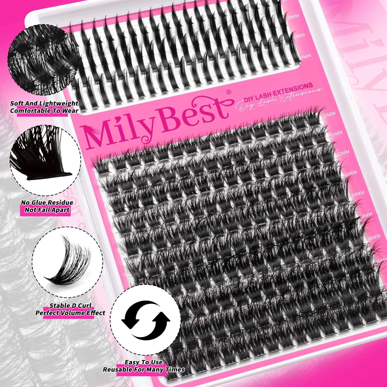 Manga Lash Clusters Kit 100D Eyelash Clusters with DIY Spikes 13-19MM Spiky Volume Cluster Eyelash Extensions Wispy Individual Lash Extensions Kit Anime Lashes Cluster Bond & Seal Tweezer by MilyBest - Image 2