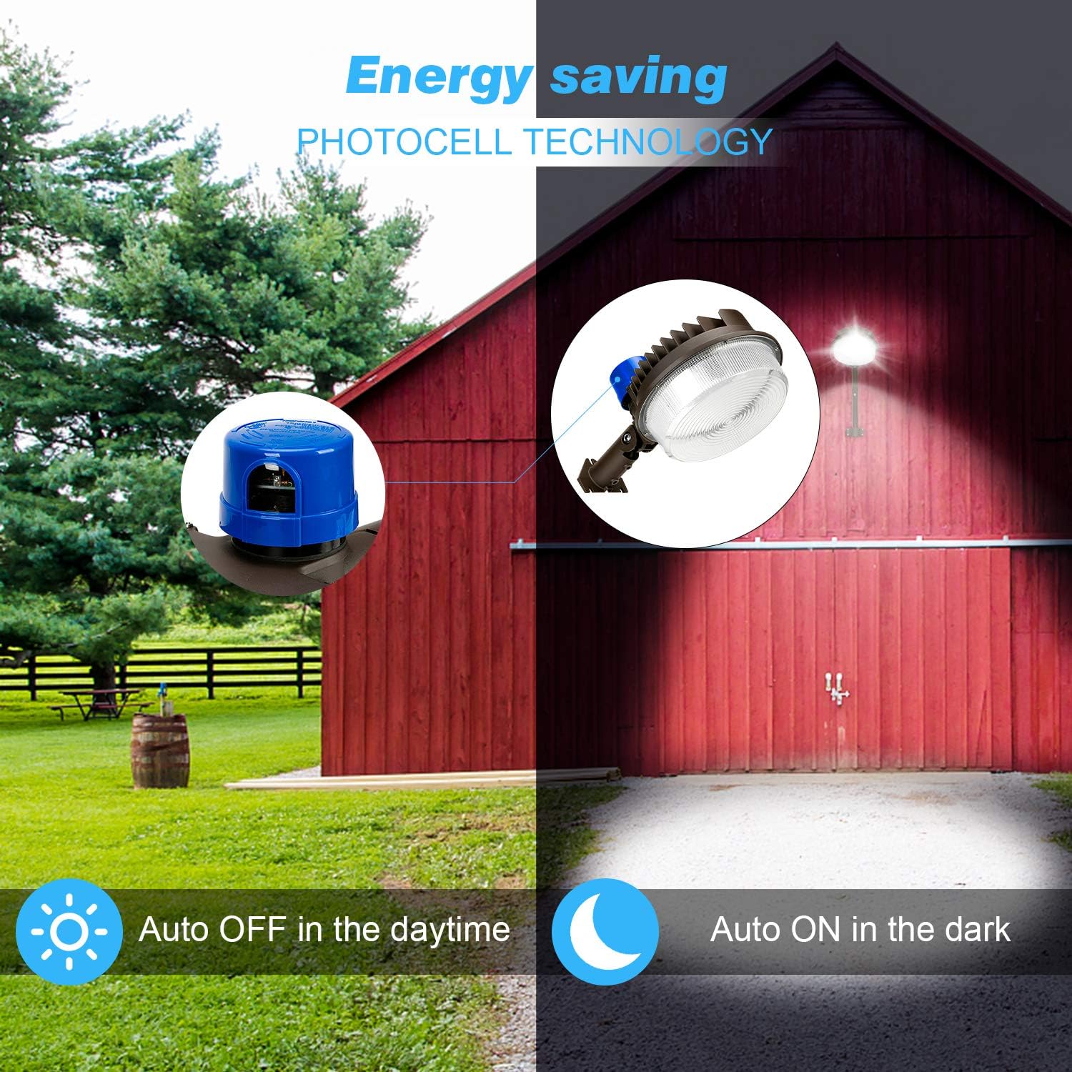 Juyace 18000lm LED Barn Light Dusk to Dawn Outdoor Lighting 120W 5000K Daylight Adjustable Angle Yard with Photocell IP65 Waterproof for Security Area - Image 3