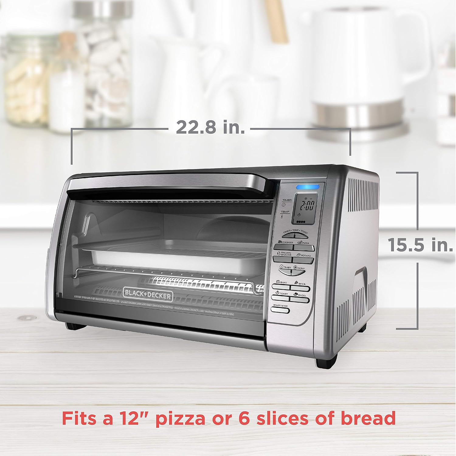 Black+Decker Countertop Convection Toaster Oven, 8 One-touch Cooking Functions, Stainless Steel - Image 7