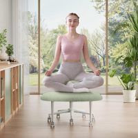 Ergonomic Cross Legged Office Chair with Wheels, ADHD Chair for Adults, Meditation Chair, Yoga Office Chair, Comfortable Back Support, Height Adjustable,Small Spaces, Teddy Fabric, Green - Image 6
