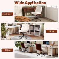 COSTWAY Criss Cross Chair with Wheels, Dual-Layer PU Leather & Thickened Boucle Cushion, Armless Home Office Desk Chair with Rocking Backrest, Wide Swivel Makeup Vanity Chairs for Small Space - Image 8
