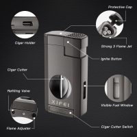 XIFEI Cigar Lighter, Triple Jet Flame Torch Lighter with Cigar Cutter V Cut, Cigar Accessories Cigar Holder, Windproof Refillable Butane Lighters for Smoking with Gift Box - Image 6