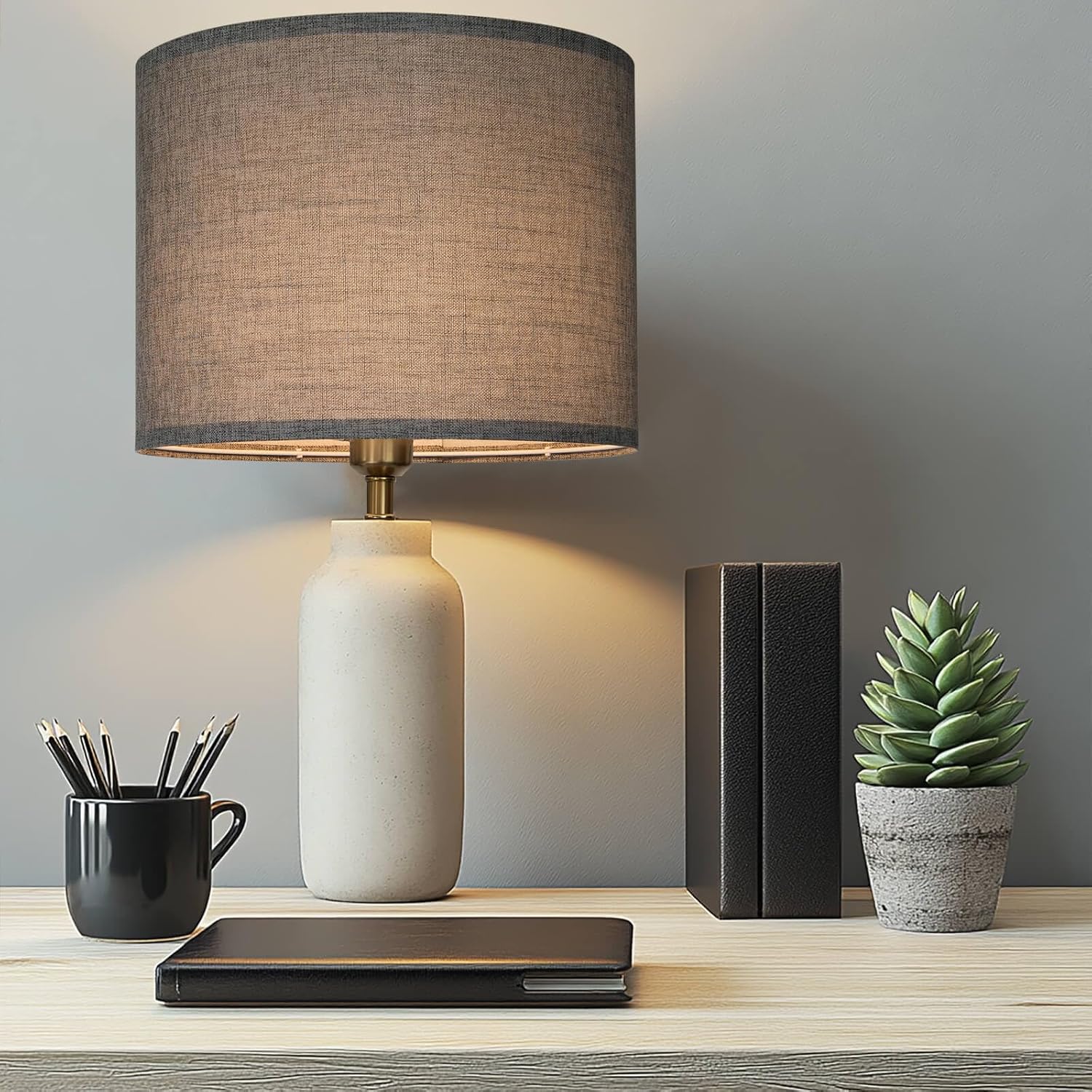 Drum Lamp Shades Set of 2, Gray Lamp Shade for Table Lamp, 13" Top x 13" Bottom x 10" High Fabric Large Lampshade, Decorative Lamp Shades, Easy Assembly Required (Gray) - Image 7