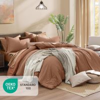 Monbix Queen Comforter Set - 7 Pieces Cationic Dyeing Autumn Leaf Bed in a Bag Queen Bedding Sets with Comforter, Sheets, Pillowcases & Shams, Reversible Bedding Comforters Sets - Image 5