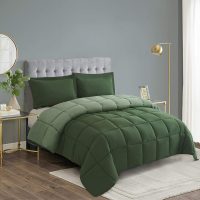HIG 3pc Green Queen Size Comforter Set - All Season Reversible Down Alternative Bedding Comforter Set - Quilted Duvet Insert with Corner Tabs - Box Stitched Blanket - Breathable, Soft, Fluffy - Image 2
