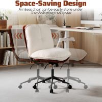 COSTWAY Criss Cross Chair with Wheels, Dual-Layer PU Leather & Thickened Boucle Cushion, Armless Home Office Desk Chair with Rocking Backrest, Wide Swivel Makeup Vanity Chairs for Small Space - Image 6