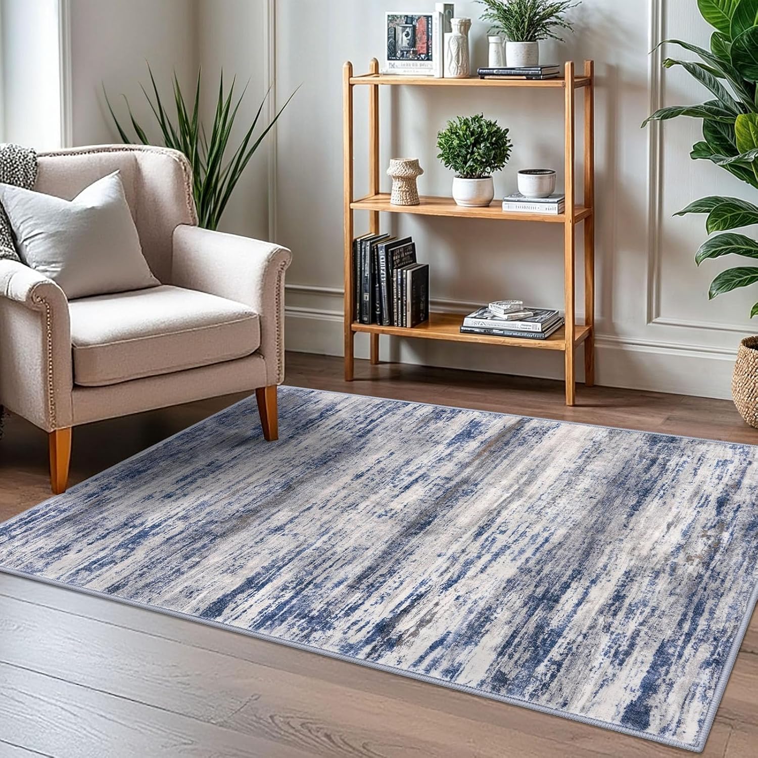 KOZYFLY 3x5 Area Rug Modern Ombre Rug for Bedroom, Washable Rug Non-Slip Soft Striped Living Room Area Rug, Print Grey-Blue Abstract Carpet for Laundry Nursery - Image 4