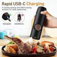 Electric Salt and Pepper Grinder Set：Rechargeable Automatic Pepper Mill Grinder with LED House Warming Gifts New Home, USB Adjustable Coarseness shakers, One-Hand Operation for Kitchen Appliances - Image 2