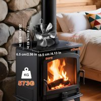 Large Wood Stove Fan with Therometer, 6 Blades Heat Powered Fireplace Burner Fan with 50% More Hot Airflow, Silent Operation,Circulation for Wood/Log Burner/Pellet Stove - Image 2
