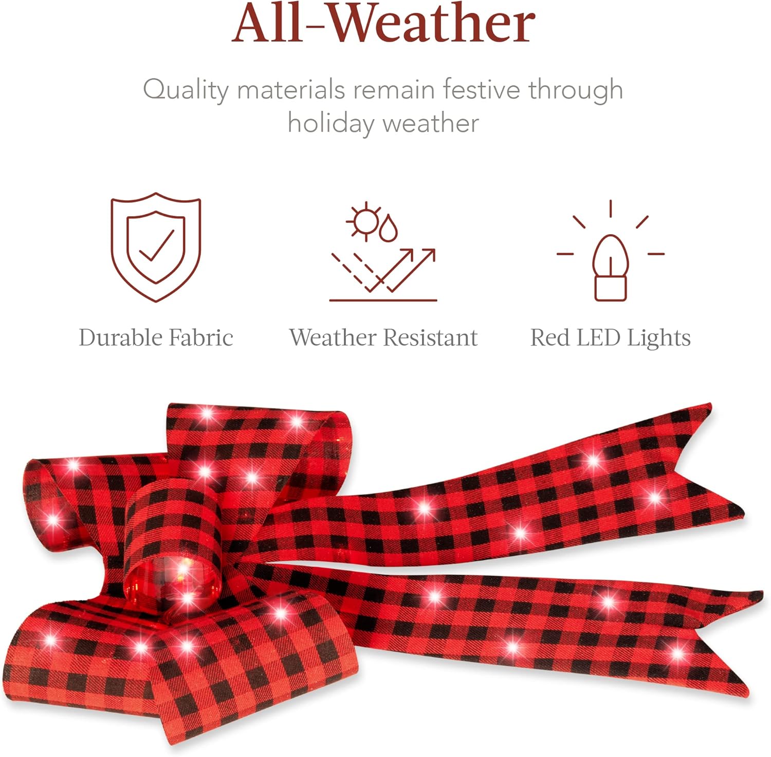 Best Choice Products Set of 3 Bows Pre-Lit Christmas Bow Decoration, Indoor/Outdoor LED Holiday Décor w/ 30 Lights, Outdoor Battery Box, Timer, 8 Light Functions - Red/Black Buffalo Plaid - Image 6