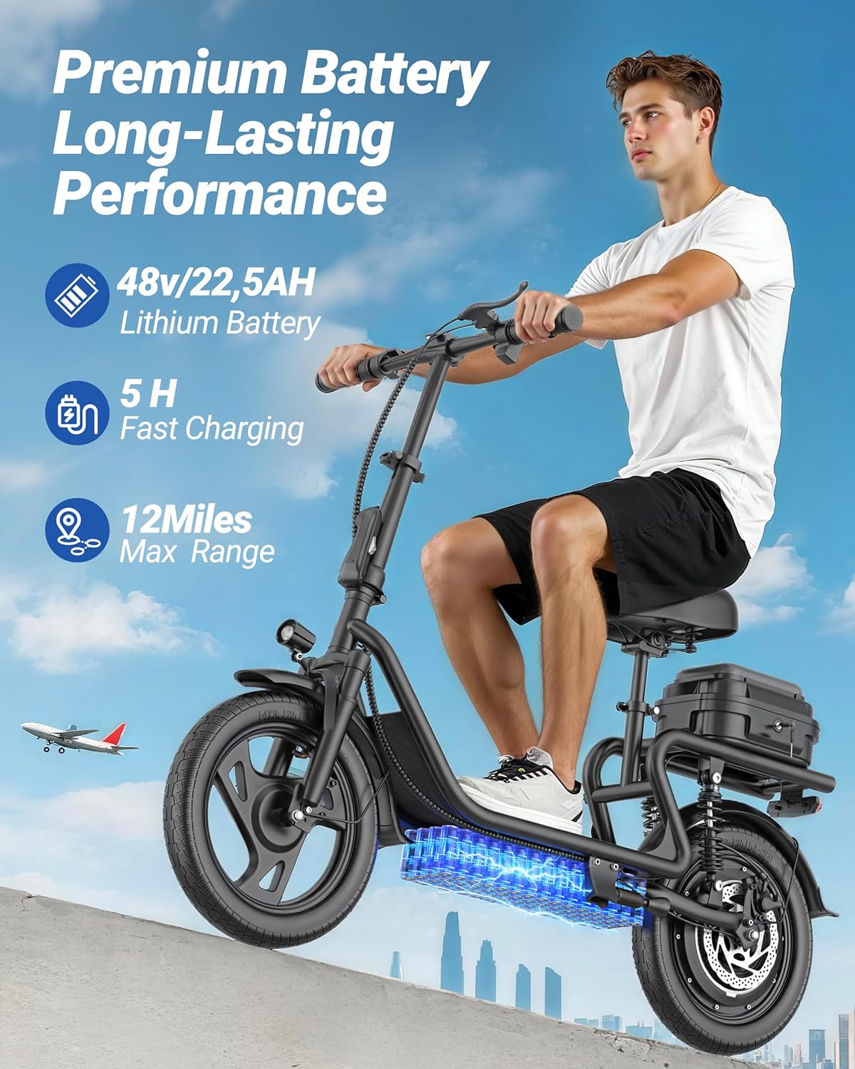 Maxshot Electric Scooter, 8.5" /10" /14" Tire, 16/19/22 Mph Top Speed, 12/16/21/27/28/49/50 Miles Long Range, Folding Escooter for Adults and Kids with Seat Bag, Dual Braking, Dual Suspension, App - Image 3