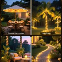 Brightown Solar Rope Lights, 39FT 100LED Outdoor Solar String Lights, IP65 Waterproof Solar Powered Fairy Lights with 8 Lighting Modes for Party Garden Yard Home Holiday Tree Decoration, Warm White - Image 8