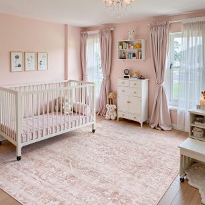 Lahome Pink Rugs for Bedroom Girls,Cute Nursery Rug Boho Area Rugs 5x7,Floral Living Room Rug Carpet Ultra-Thin Soft Washable, Kids Rugs for Playroom Baby Room Decor Dorm (Pink, 5'X7')