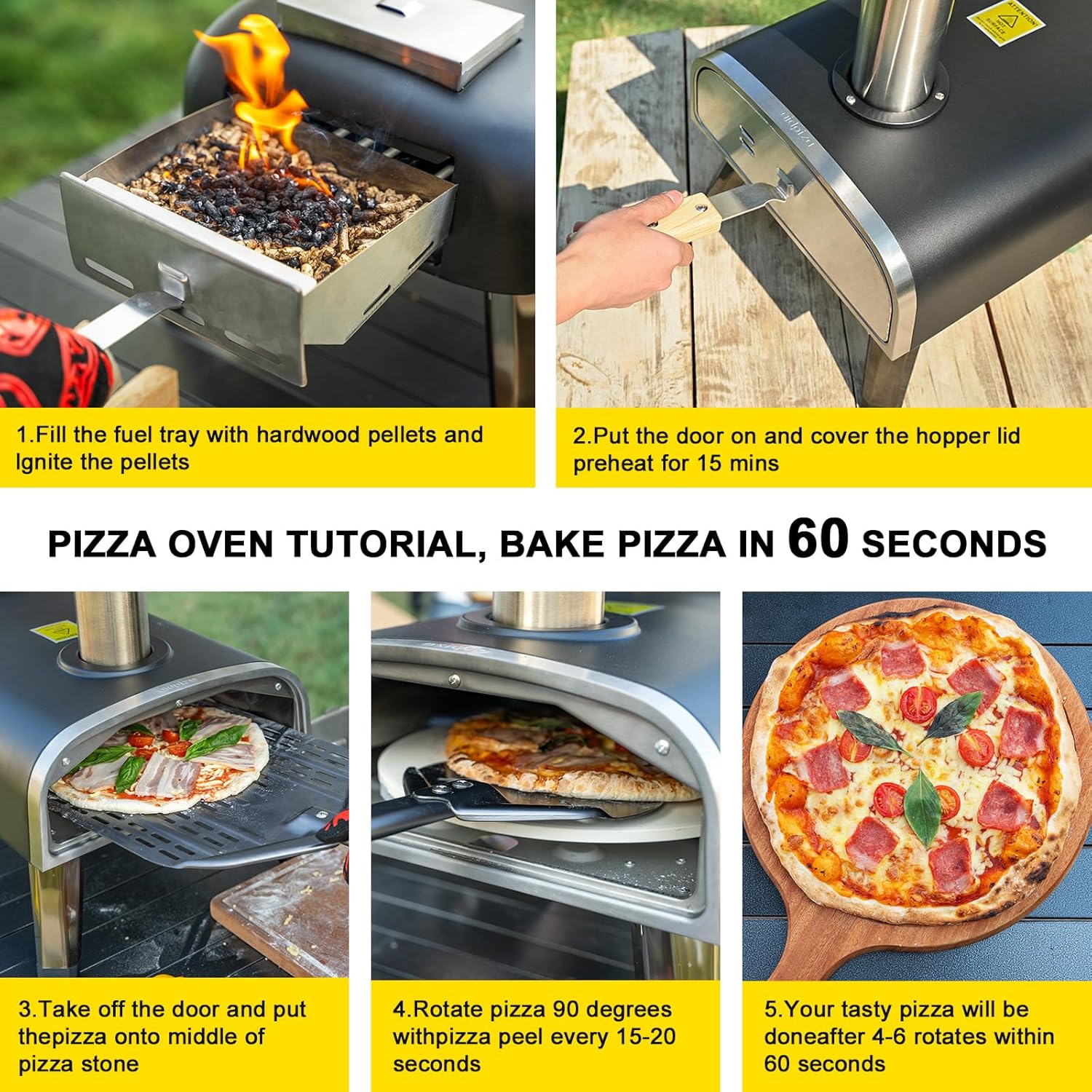 Outdoor Pizza Oven aidpiza 12" Wood Pellet Pizza Ovens With Rotatable Round Pizza Stone Portable Wood Fired with Built-in Thermometer Pizza Stove for Outside Backyard Camping Picnics - Image 3