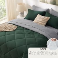 Bedsure Queen Comforter Set - 7 Pieces Reversible Forest Green Bedding, Queen Size Bed Set for All Seasons, Bed in a Bag with Down Alternative Comforter, Sheets, Pillowcases & Shams - Image 3