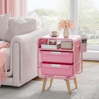 Pink Nightstand,Cute End Table with Storage Drawer,Kids Nightstand for Bedroom Furniture,Bedside Table Small Pink Desk Coffee Table for Living Room, Dorm,Office - Image 4