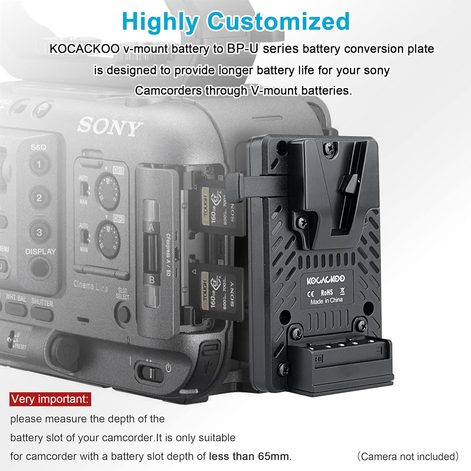 Fully decoded V-Mount Battery to BP-U Series Battery Conversion Adapter Plate for Sony ILME-FX6/FX6VK,PXW-Z190/FS5/Z280/Z190 Camcorders, etc. - Image 2
